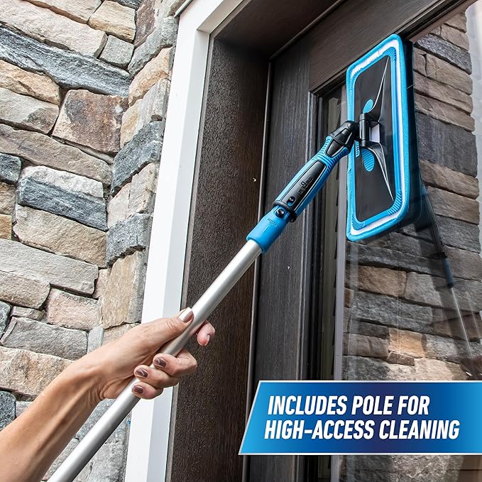 Unger Professional ProClean Indoor Window Cleaning Kit with 2’ Pole, Washing Tool with Swivel Head for Tight Corners and Edges, Streak-Free Results on Glass and Mirrors, Reusable Microfiber Pads