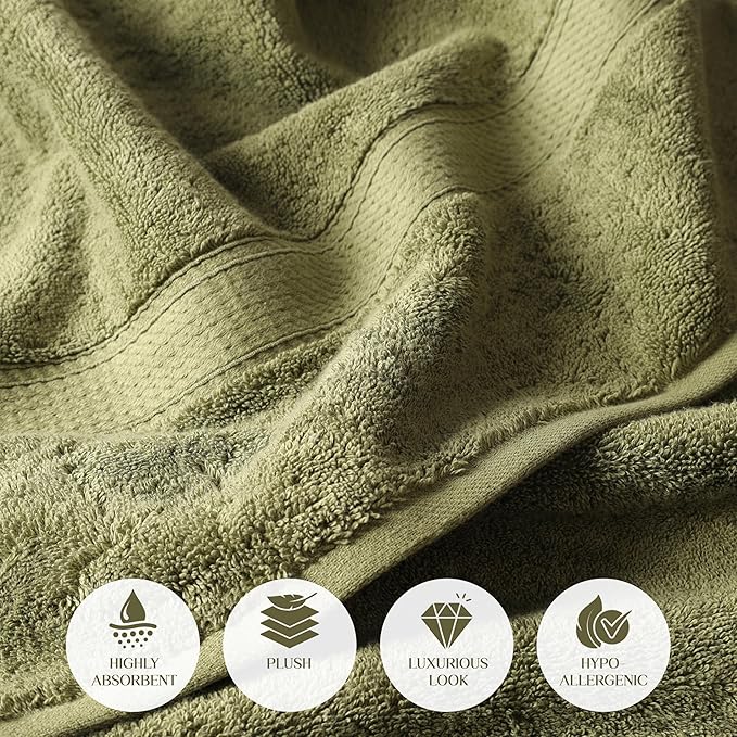 Superior Egyptian Cotton Pile 6 Piece Towel Set, Includes 2 Bath, 2 Hand, 2 Face Towels/Washcloths, Ultra Soft Luxury Towels, Thick Plush Essentials, Guest Bath, Spa, Hotel Bathroom, Forest Green