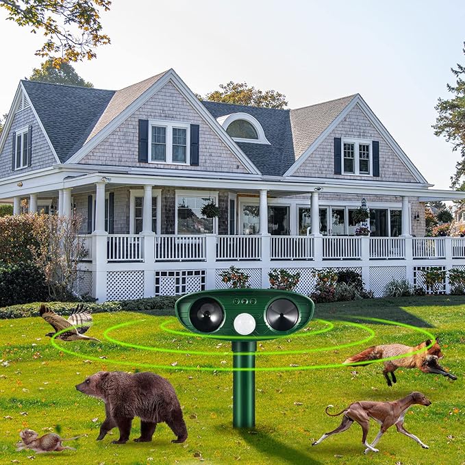 4 Pack Deer Repellent Solar Ultrasonic Animal Repeller Outdoor Squirrel Fortress Pro Waterproof Animal Deterrent Devices, Cat,Dog,Raccoon,Skunk,Rabbit,Coyote Deterrent for Yard Garden Farm