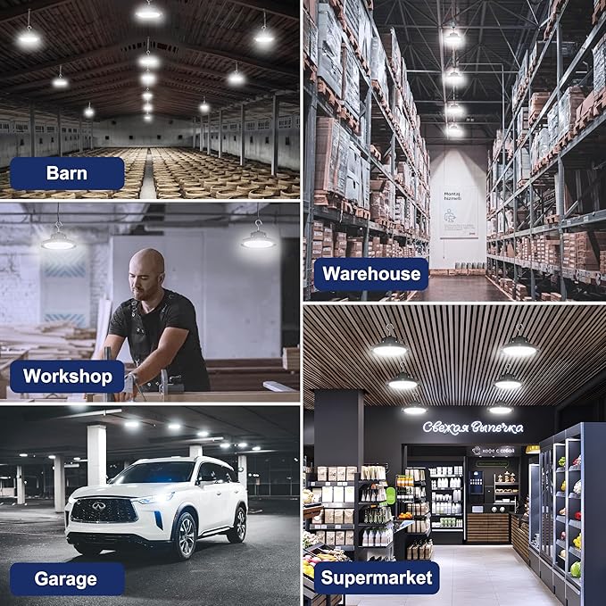 CINOTON 160W UFO LED High Bay Light, Aluminum LED Shop Lights with 24000LM, 5000K Commercial Bay Lighting for Warehouse Garage Workshop Factory Shed, 6' Cable & Safety Rope, ETL Listed 10 Pack