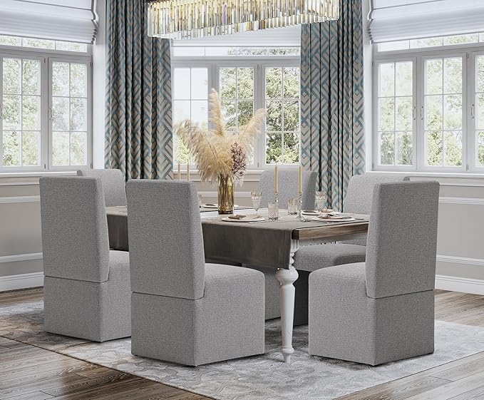 Upholstered Dining Chairs Set of 6 Modern Kitchen & Dining Room Chairs Linen Fabric Dining Chairs with Wooden Frame, Grey