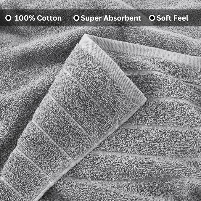 Casa Platino 100% Cotton Bath Towels Set of 2 (30"x60") - Ring Spun Mercerized Cotton Bathroom Towel Sets - Quick Dry, Soft & Absorbent Grey Towels Set - Pre Shrunk, Fade Resistant - Ultimate Grey
