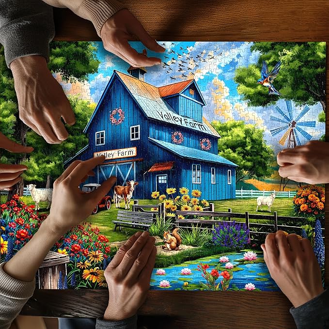 Farm Puzzles for Adults 1000 Pieces, Country Life Nature Landscape Puzzle Features Flower Bird Cow, Barn Puzzles Scenic, Challenging Jigsaw Puzzles