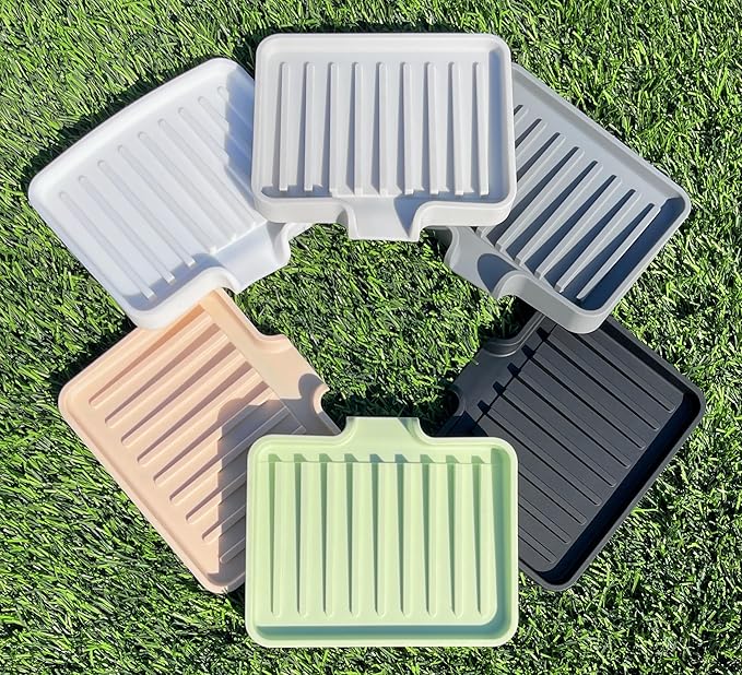 Happitasa Silicone Soap Dish Tray and Sponge Holder with Drain Chute, Pack of 2 | Bathroom and Kitchen Sink Organizer Caddy (Pistachio, 5.2"x4", 7.2 Ounces)