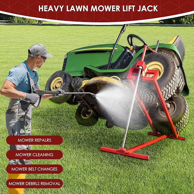 Lawn Mower Lift Jack, Riding Mower Lift for Lawn Mowers and Garden Tractors, Lawn Mower Load Capacity 880 Lbs, Wheel Width Limit 38in, Red