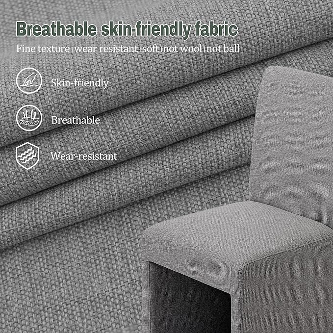 Upholstered Dining Chairs Set of 4 Modern Kitchen & Dining Room Chairs Linen Fabric Dining Chairs with Wooden Frame, Grey