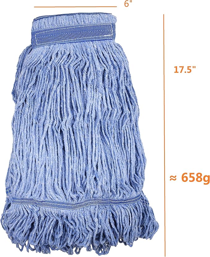 Mop Head Replacement Commercial Heavy Duty String Blue Wet Mop Heads for 3 Typs Commercial Mop Handle(4 pcs,Large,Weight 23oz)