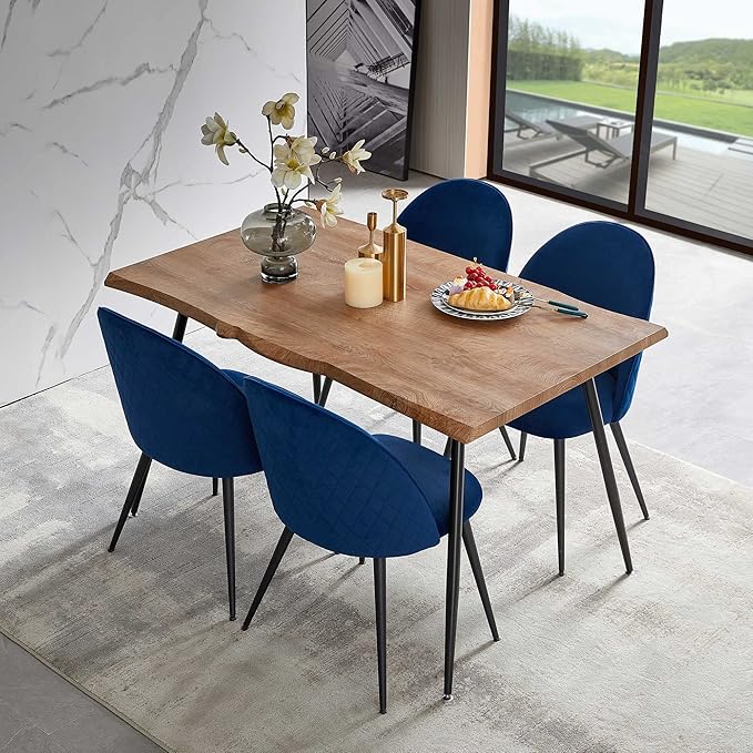 Dining Chair Set of 4 - Simple Design, Comfortable Velvet Upholstered Chairs with Stainless Metal Legs for Dining Table and Living Room, Navy Blue