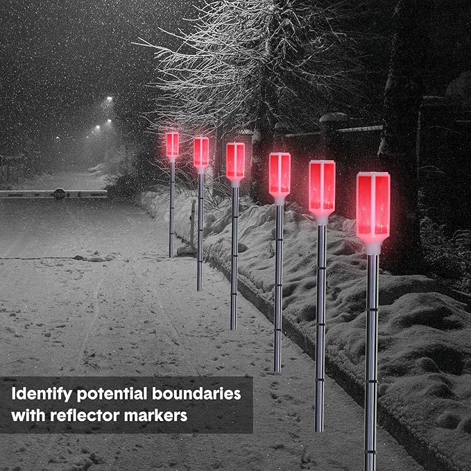 Macarrie 6 Pcs Solar Powered Driveway Markers Reflector Lights Landscape Driveway Reflectors on Poles for Snow Road Outdoor Yard(37 Inch,Red)