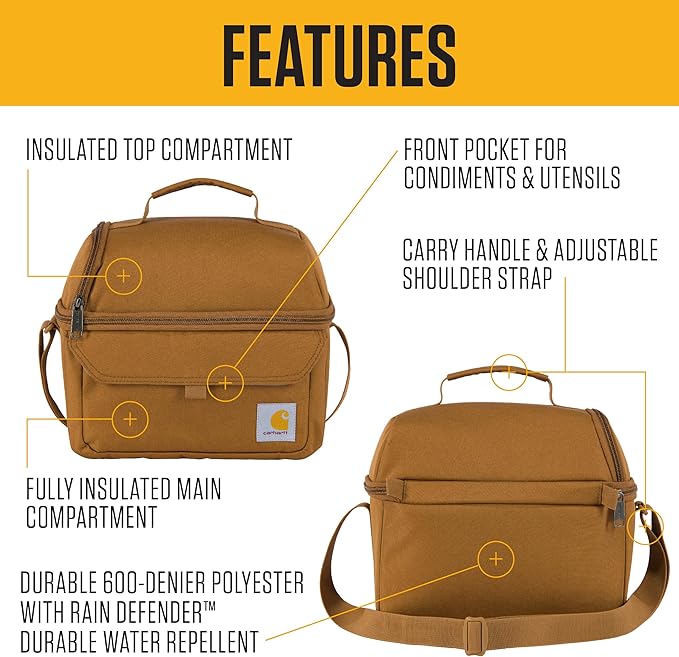 Carhartt 12 Can Two Compartment Lunch Box | Durable, Fully-Insulated Lunch Bag for Women & Men, Duck Blind Case, Large Lunchbox (Industry Red)