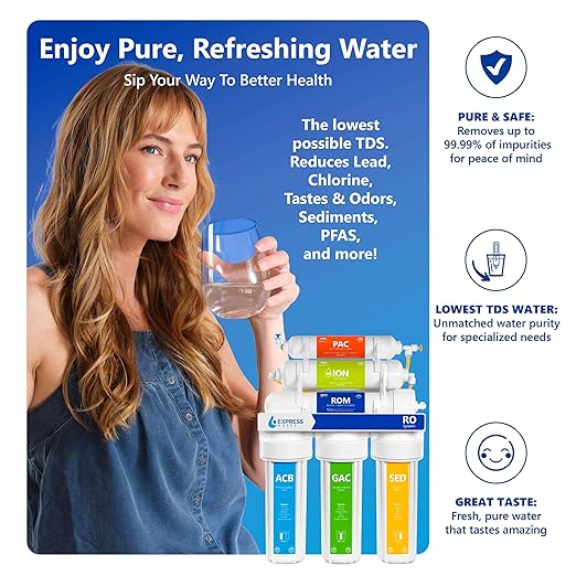 Express Water Reverse Osmosis Deionization Filtration System - 6 Stage RO With Faucet and Tank - Under Sink Filter - 100 GPD
