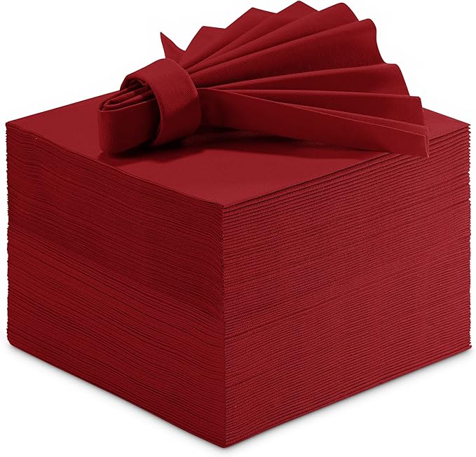 Linen-Feel Colored Paper Napkins - Decortive Cloth-Like BURGUNDY Luncheon Napkins - Soft And Absorbent. For Kitchen, Party, Wedding, Dinner Or Any Occasion. (Pack of 50)