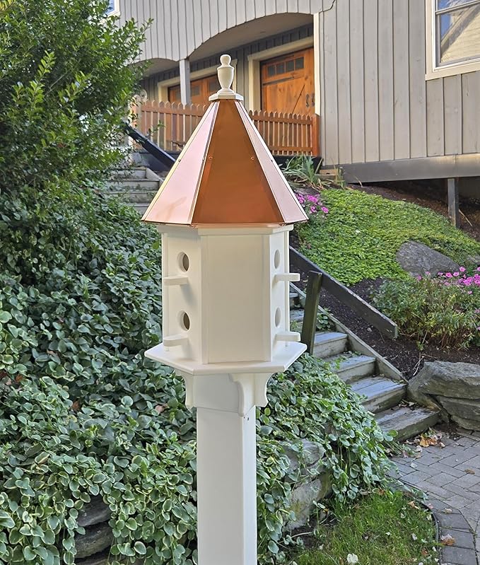 Amish Handmade Birdhouse with Copper Roof 6 Compartments Bird Watching (Copper Roof, 6 Compartments)