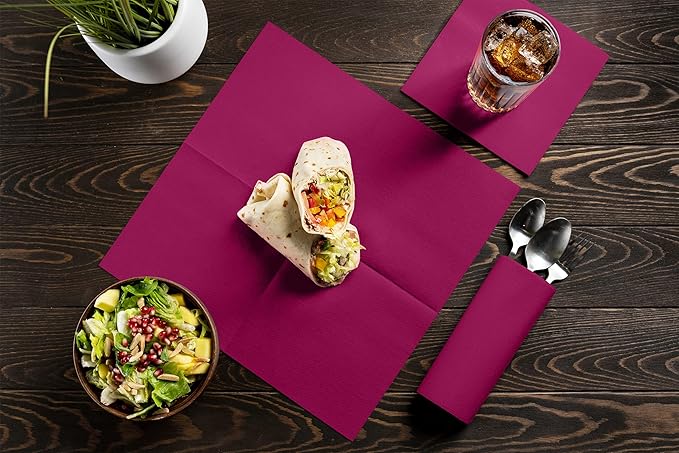 Linen-Feel Colored Paper Napkins - Decortive Cloth-Like FUCHSIA Luncheon Napkins - Soft And Absorbent. For Kitchen, Party, Wedding, Dinner Or Any Occasion. (Pack of 50)