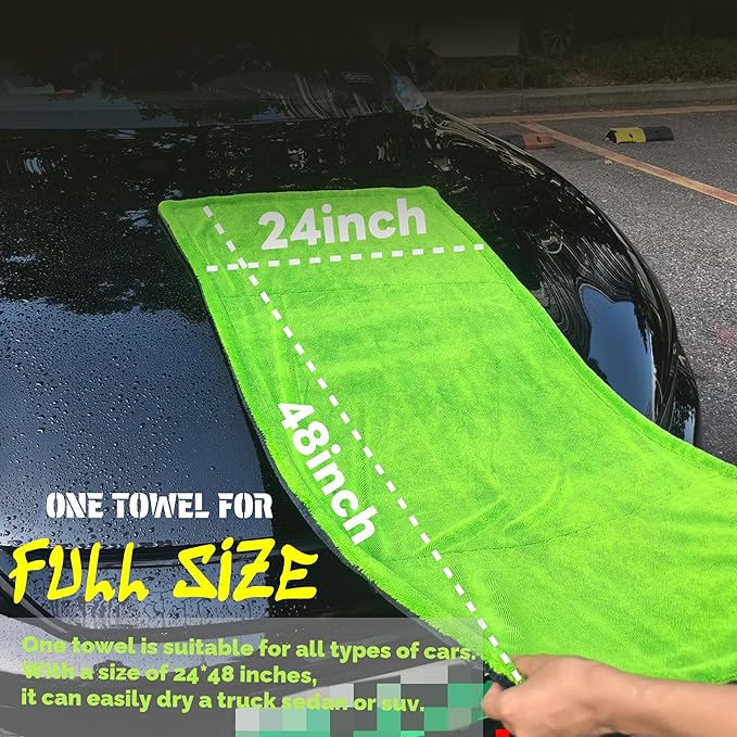Upgraded 1600GSM Car Drying Towel 3-Pack Kit – 48"x24" Twist Loop Microfiber Towel for SUVs Trucks, Includes Glass Cloth & Interior Wipe – Absorbent Lint-Free Scratch-Free Towels Set
