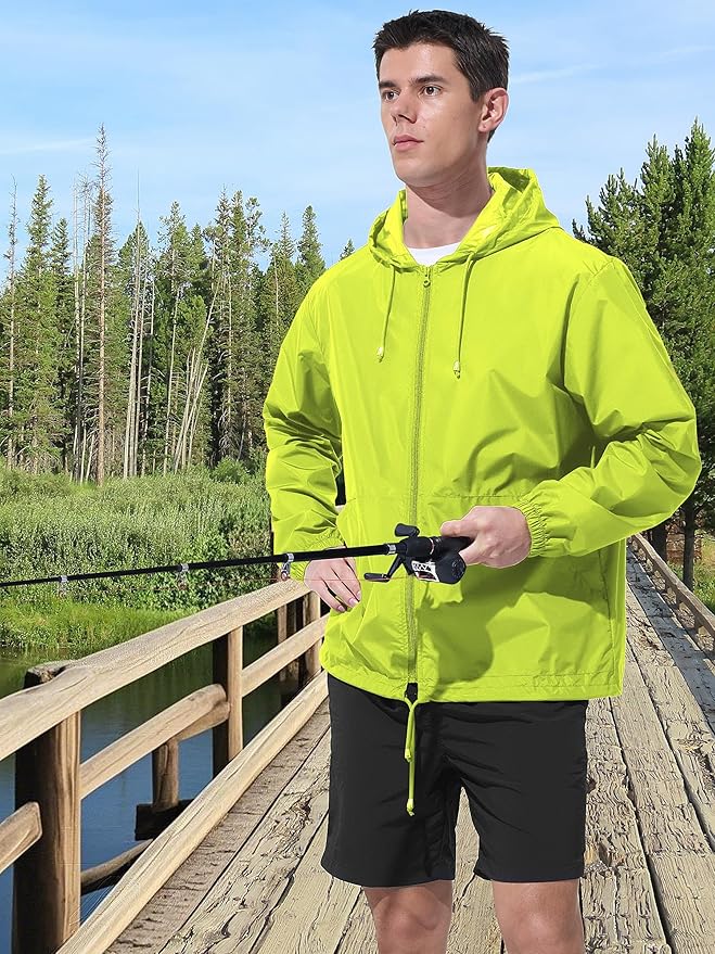 Mens Rain Jacket Raincoat Windbreaker Running Waterproof Lightweight Packable with Hood Travel Hiking Cycling