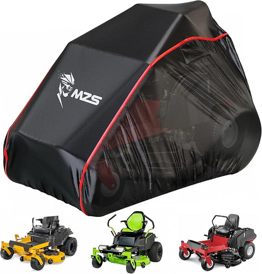 MZS Zero Turn Mower Cover, Heavy Duty Zero Turn Lawn Mower Cover with Storage Bag, Waterproof Lawnmower Covers for Outdoor UV Protection Universal Fits Decks Up to 60" Zero-Turn Mowers Tractor