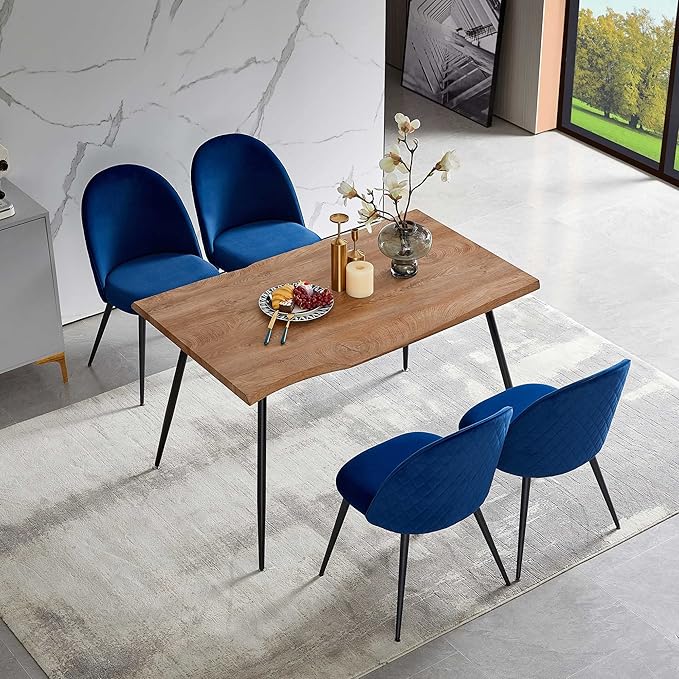 Modern Dining Table Set for 4,Stylish Rectangular Kitchen Table with Chairs Set, Compact Breakfast Dinner Table Set & Armlss Beautiful Dining Chair Velvet with Strong Metal Legs for Indoor