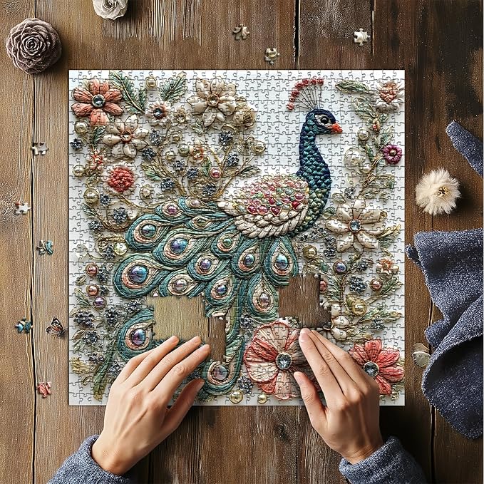Peacock Puzzles for Adults 1000 Pieces, Unique Bird Art Flower Garden Animal, Jewels of The Fluttering Wings Jigsaw Puzzle, Challenge for Adults Aesthetic