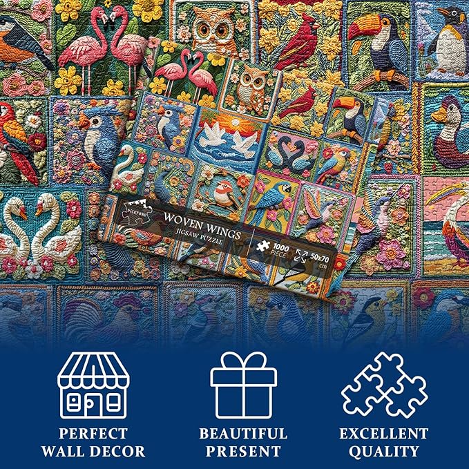 PICKFORU Bird Puzzles for Adults 1000 Piece, Flower Puzzles Features Owl Hummingbird Cardinal Peacock, Unique Art Challenge for Adults Collage