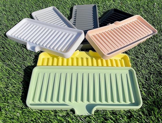 Happitasa Silicone Soap Dish Tray and Sponge Holder with Drain Chute | Bathroom and Kitchen Sink Organizer Caddy (Sand Dollar, 9"x3.5", 5.6 Ounces)