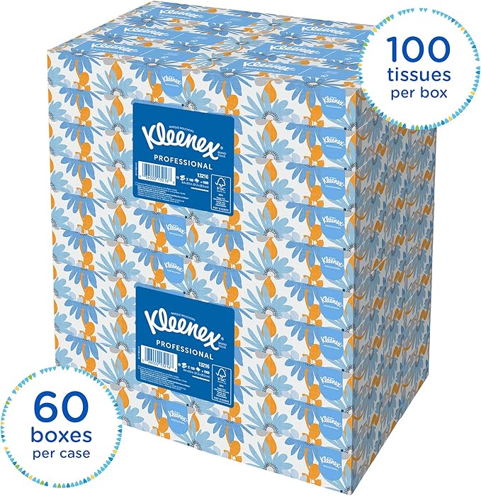 Kleenex Professional Facial Tissue, Bulk (13216), Flat Boxed Format, Designed for Business (100 Tissues/Box, 60 Boxes, 6,000 Sheets/Case)