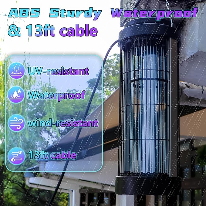 Large Size Bug Zapper Outdoor for 1/2 Acres with 13FT Power Cord, 4000V Instant Killing Grid Removable Hanging High Power Outdoor Mosquito Killer, Fly Trap Lamps for Camping Patio Home