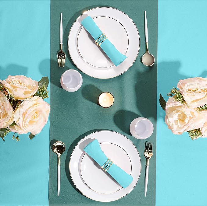 Linen-Feel Colored Paper Napkins - Decortive Cloth-Like MINT BLUE Luncheon Napkins - Soft And Absorbent. For Kitchen, Party, Wedding, Dinner Or Any Occasion. (Pack of 50)
