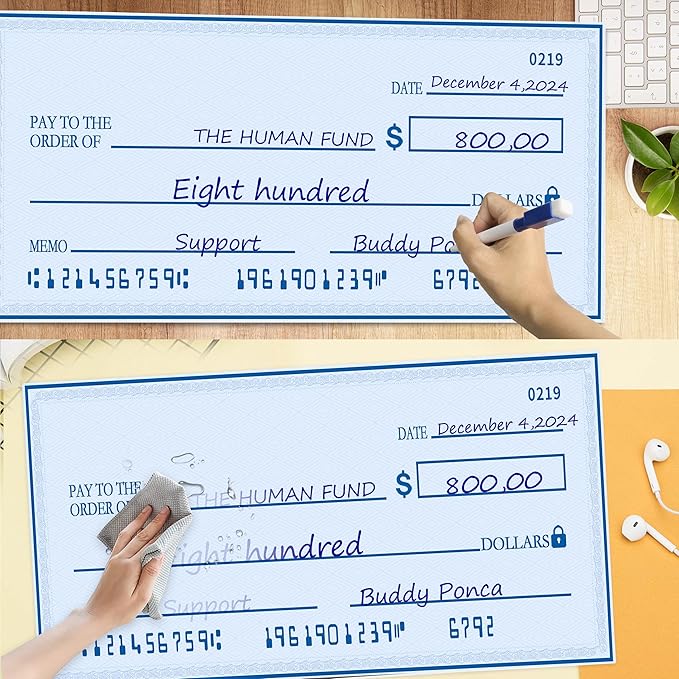 Giant Check for Presentations | 40x16 Dry Erase Big Check Board for Fundraisers - Oversized Fake Check Award, Charity & Donation Events