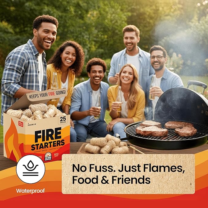 Moscow-Mix 25 pcs Fire Starter Indoor and Outdoor - Fire Starters for Fireplace, Campfires, BBQ, Wood Stove, Smokers, Fire Pits - Charcoal Starter for Grill - Natural All-Weather Pine Starters