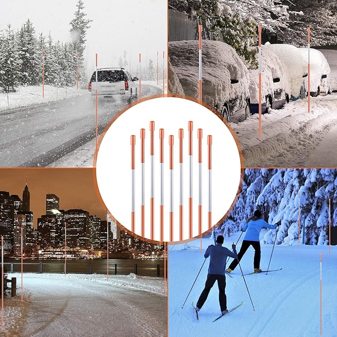 CZC AUTO 50PCS 72 Inch Driveway Marker Reflectors 5/16 Inch Dia Orange Fiberglass Snow Stakes with Reflective Tape for Easy Visibility Reflective Driveway Poles for Snow Plowing with Gloves&Drill Bit