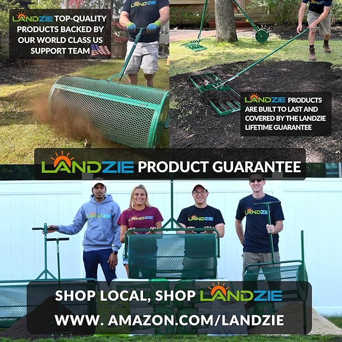 Landzie - The Original Spike Tine Fork Lawn Aerator - 42 Inch Manual Stainless Steel Gardening Hand Tool - Grass Dethatcher Aerator Lawn Tool with Solid Tines for Compacted Soil