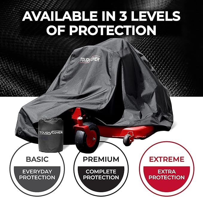 Tough Cover Zero Turn Mower Cover - 600D Marine Grade Fabric - Black - Waterproof & Drawstring Strap - Riding Lawn Mower Cover with UV, Dust, Rain & Snow Protection