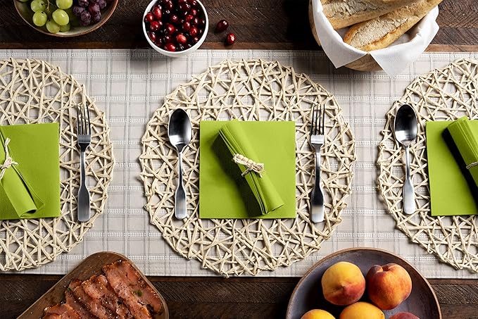 Linen-Feel Colored Paper Napkins - Decortive Cloth-Like KIWI Luncheon Napkins - Soft And Absorbent. For Kitchen, Party, Wedding, Dinner Or Any Occasion. (Pack of 50)