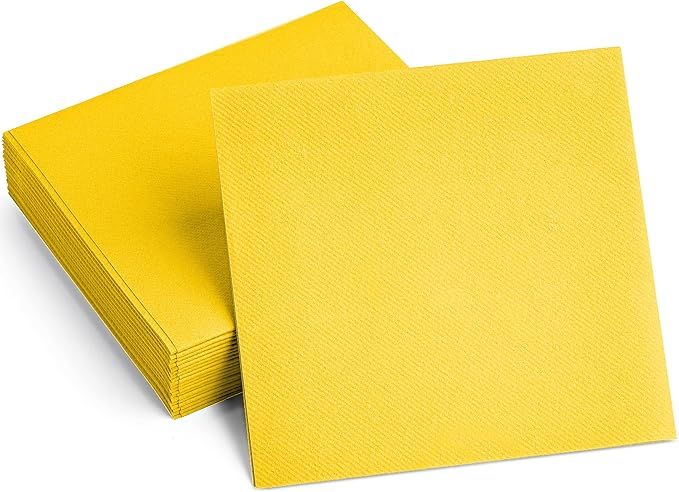 Linen-Feel Colored Paper Napkins - Decortive Cloth-Like YELLOW Luncheon Napkins - Soft And Absorbent. For Kitchen, Party, Wedding, Dinner Or Any Occasion. (Pack of 50)