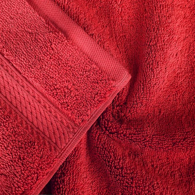 Superior Egyptian Cotton Pile Bath Sheet Set of 2, Ultra Soft Luxury Towels, Thick Plush Essentials, Absorbent Heavyweight, Guest Bath, Hotel, Spa, Home Bathroom, Shower Basics, Red