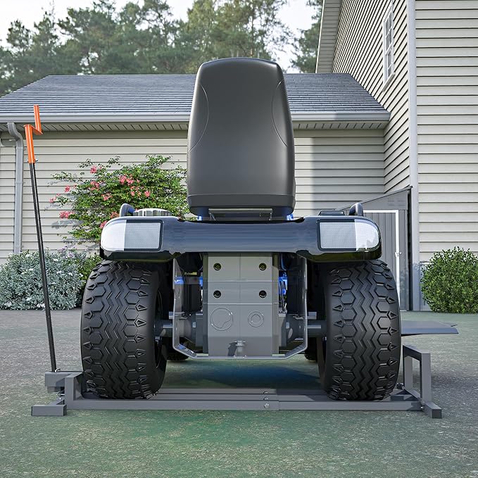 Lawn Mower Lift Jack Heavy Duty Lawnmower Jack for Ride on Lawn Mowers & Garden Tractors, Space-Saving Foldable Large Riding Lawn Tractor Lift with Manual and Power Tool Handles Fit Multiple Mowers