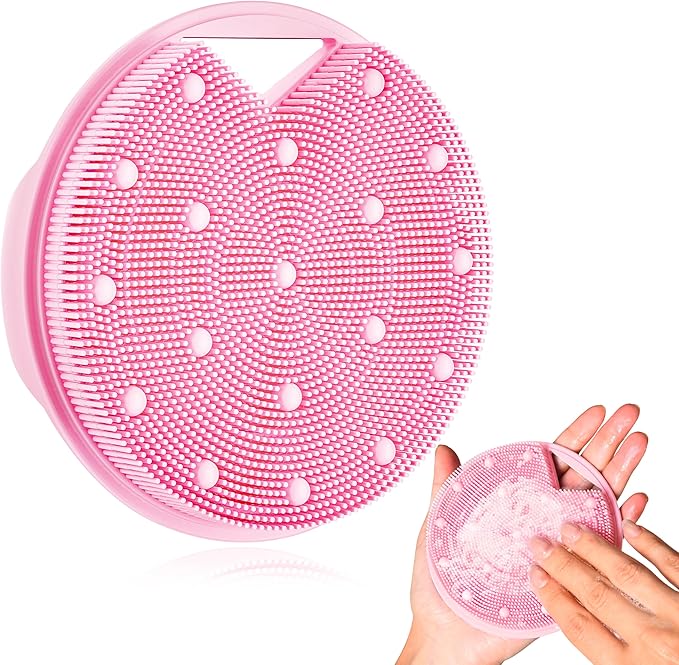 Heavy Duty Silicone Body Scrubber – Anti Zinc Infused-Lymphatic Brush Exfoliating Body Scrubber for Shower Body,with Stiff and Soft Bristles for Anti-Puffiness,Blood Circulation- Pink