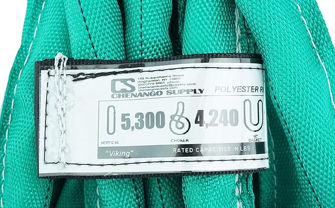USA Made VR2 X 16' Green Slings 4'-30' Lengths in Listing, Double PLY Cover Endless Round Poly Lifting Slings, 5,300 lbs Vertical, 4,240 lbs Choker, 10,600 lbs Basket (USA Poly)(16 FT)