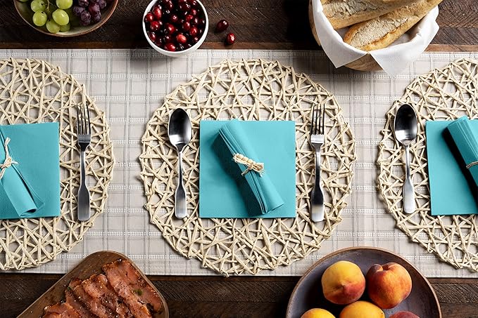 Linen-Feel Colored Paper Napkins - Decortive Cloth-Like MINT BLUE Luncheon Napkins - Soft And Absorbent. For Kitchen, Party, Wedding, Dinner Or Any Occasion. (Pack of 50)