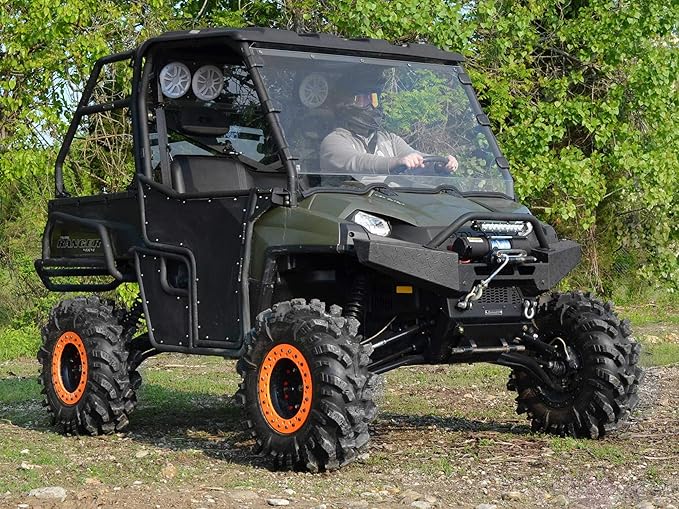 SuperATV Clear Scratch Resistant Full Windshield for 2011-2014 Polaris Ranger 900 Diesel | 2013-2014 900 Ranger Diesel Crew | Made with 1/4" Polycarbonate| Preinstalled Bulb Seal | USA Made
