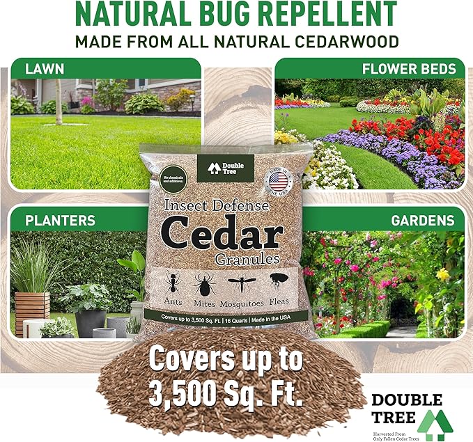 Double Tree Home and Garden Cedar Granules | Repels Fleas, Ticks, Ants, and Mosquitos | Rich Cedar Scent | Non Toxic | Pet Safe | 4 Bags (64 Quarts)