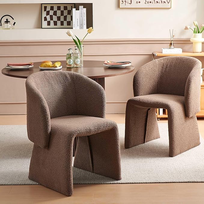 Dining Table Set for 4, 47" Circle Kitchen Table and Brown Upholstered Barrel Dining Room Chairs, Rustic 5-Piece Dinette Set, Engineered Wood Two-Part Tabletop with Walnut Finish