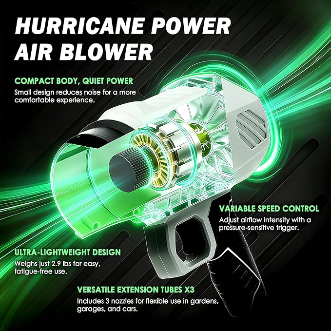 Leaf Blower Cordless, Lightweight Electric Handheld Leaf Blower with 3 Extension Tubes & 2×4.0Ah Batteries, Adjustable Speed, Lightweight Electric Blower for Lawn Care, Leaves & Dust Cleaning