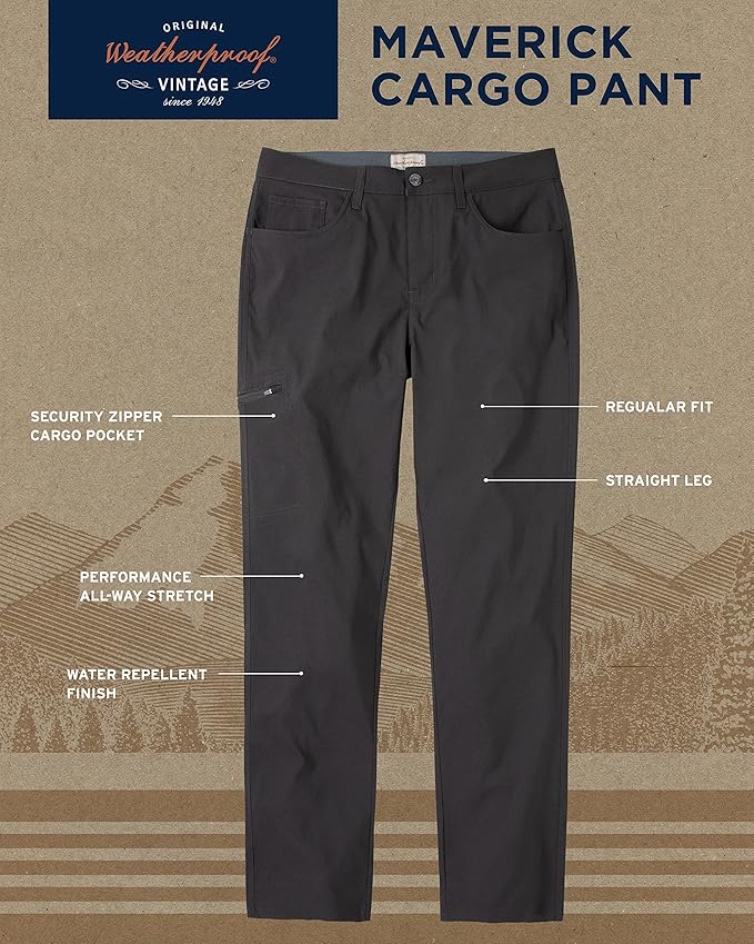 Weatherproof Vintage Casual Hiking Pants for Men - Lightweight Stretch Travel Mens Work Pants with Utility Cargo Pocket