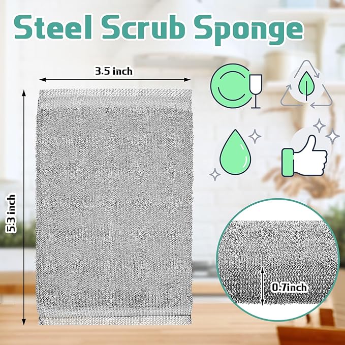 Thyle 24 Pack Steel Scrub Sponges for Dishes Non Scratch Scouring Sponge Multi Use Metal Scrubber Heavy Duty Dish Wash Kitchen Sponge for Pot Dish Washing Hard Surface Cleaning Tools (Gray)