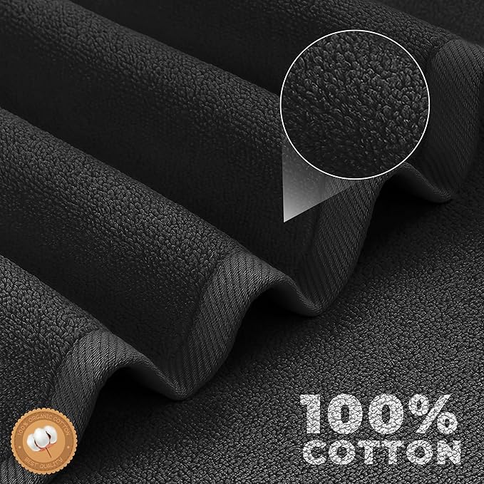 EcoNour Luxury 6-Piece Cotton Towel Set | 100% Black Turkish Cotton Towels for Bathroom, Spa, Gym & Hotel | Includes 2 Bath Towels, 2 Hand Towels, 2 Wash Cloths | Soft, Quick Dry & Highly Absorbent