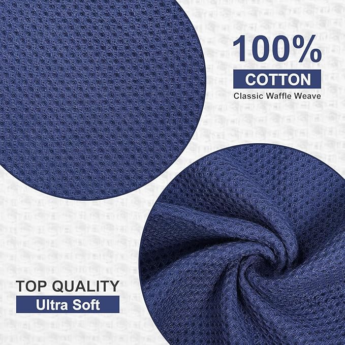 Kitinjoy 100% Cotton Waffle Weave Kitchen Towels, 4-Pack Super Soft and Absorbent Dish Towel for Drying Dishes, Kitchen Hand Towels, 20 in x 28 in, Navy Blue