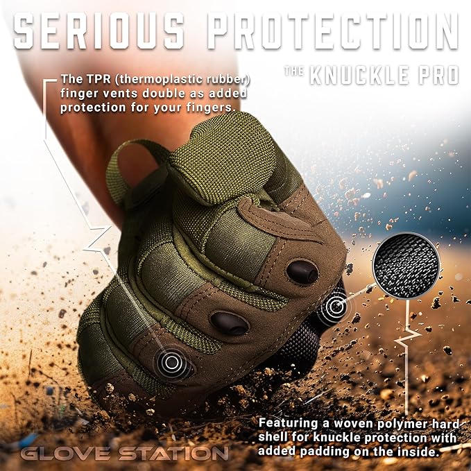 Glove Station Tactical Gloves for Men – Touchscreen Utility Gear with Hard Knuckle Protection Used in Motorcycle, Airsoft, Combat, Police, Shooting & Outdoor Work