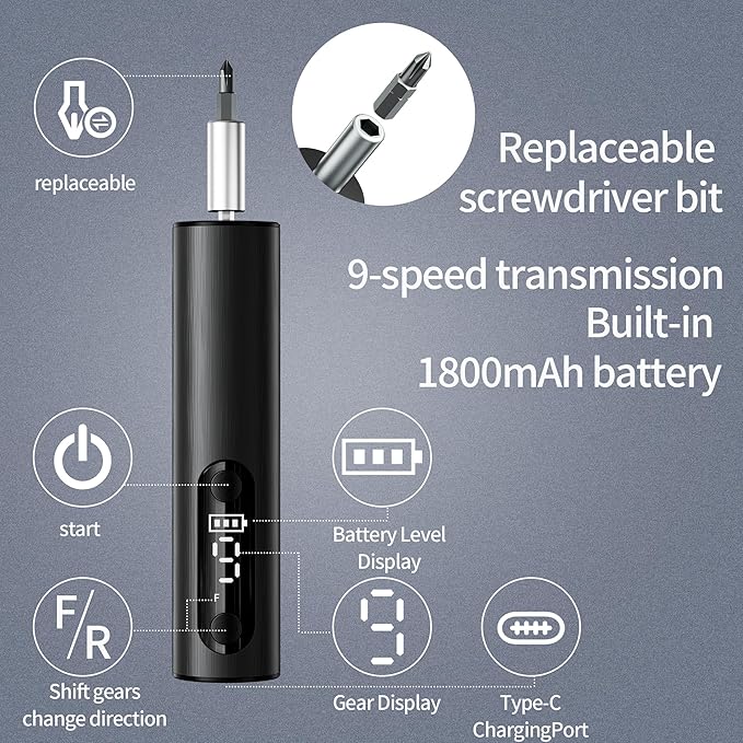 Wireless Charging Electric Screwdriver Set - Mini Precision Drill with Magnetic Bits, for Electronics/Phone/Watch Repair, DIY & Home Appliances,Multi-Functional Mini screwdriver kit (Black)